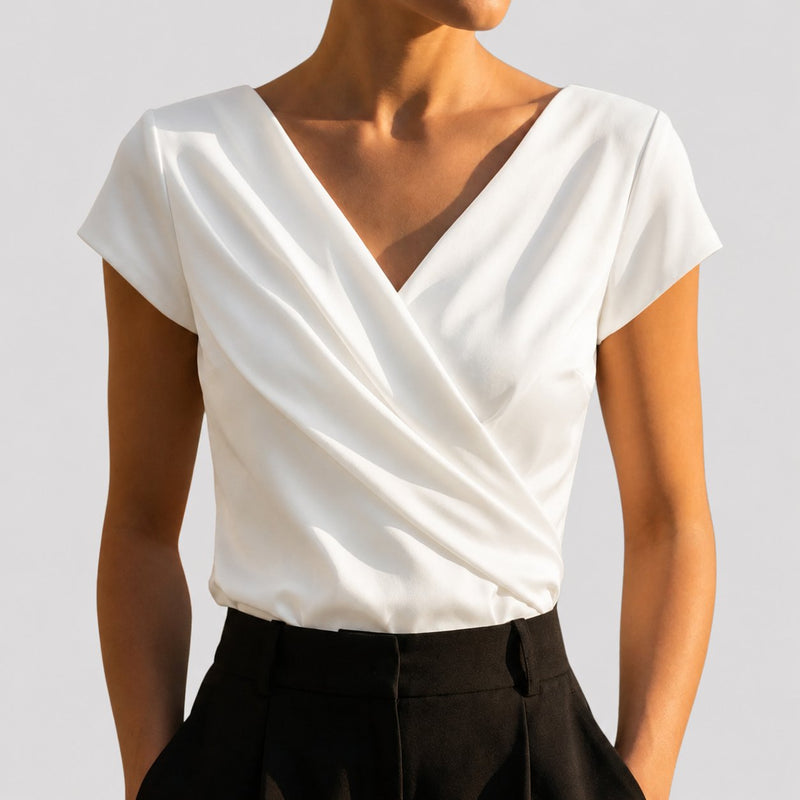 Amelia Women's Draped Wrap Blouse | V-Neck Cap Sleeve 0