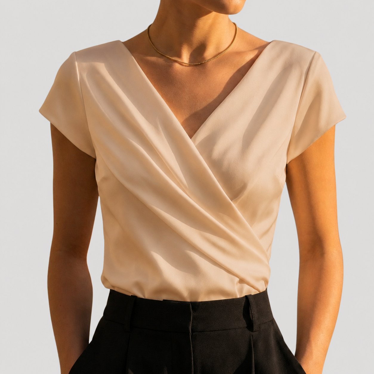 Amelia Women's Draped Wrap Blouse | V-Neck Cap Sleeve 2