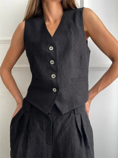 Amelia Women's Suit | Linen Waistcoat and Wide-Leg Trousers Set 2