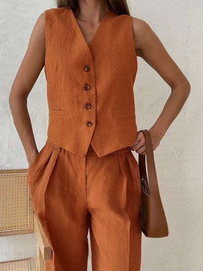 Amelia Women's Suit | Linen Waistcoat and Wide-Leg Trousers Set 3