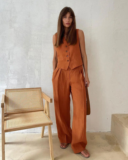Amelia Women's Suit | Linen Waistcoat and Wide-Leg Trousers Set 4