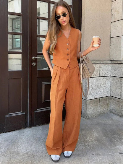 Amelia Women's Suit | Linen Waistcoat and Wide-Leg Trousers Set 5