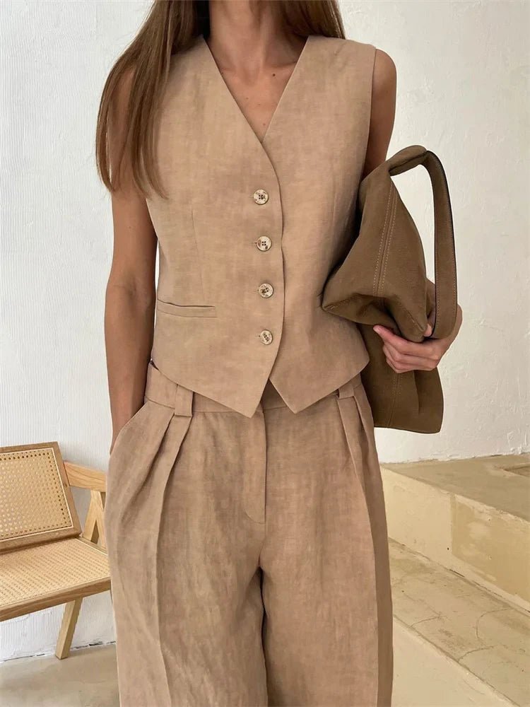 Amelia Women's Suit | Linen Waistcoat and Wide-Leg Trousers Set 6