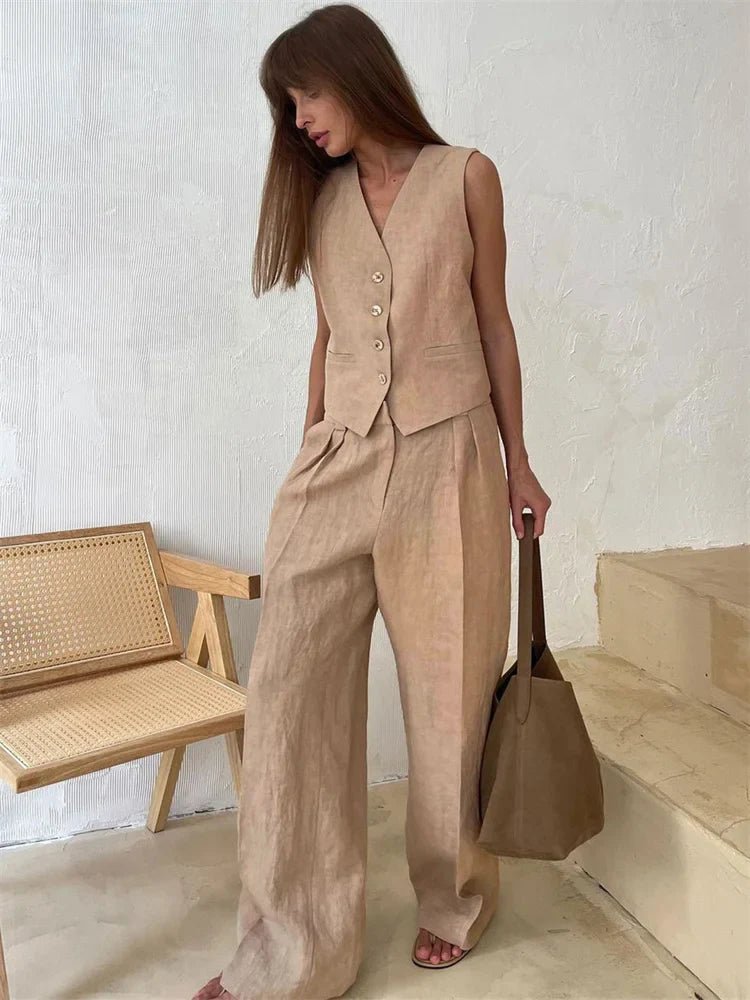 Amelia Women's Suit | Linen Waistcoat and Wide-Leg Trousers Set 7