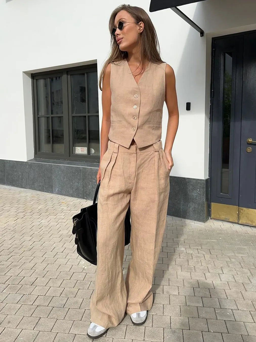 Amelia Women's Suit | Linen Waistcoat and Wide-Leg Trousers Set 8