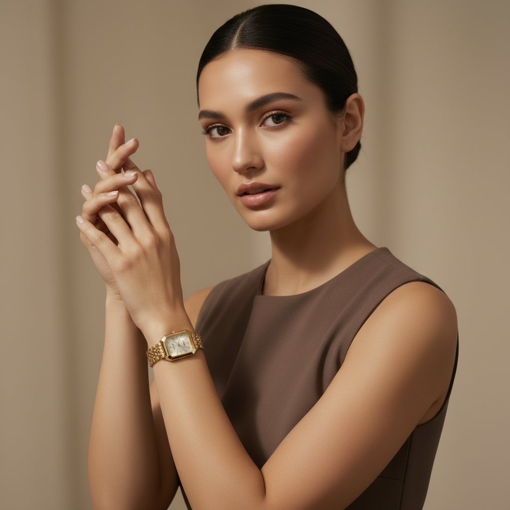 Aurielle Women's Watch | Square Gold Case, Minimalist Design 0