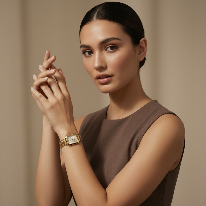 Aurielle Women's Watch | Square Gold Case, Minimalist Design 0
