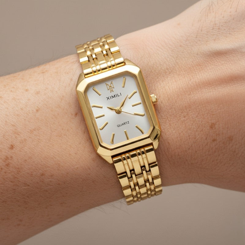 Aurielle Women's Watch | Square Gold Case, Minimalist Design 1