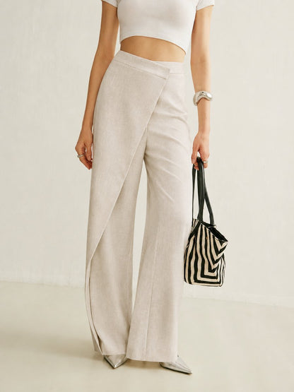 Aveline Women's Wide Leg Trousers | High Waist, Asymmetric Wrap Detail 0