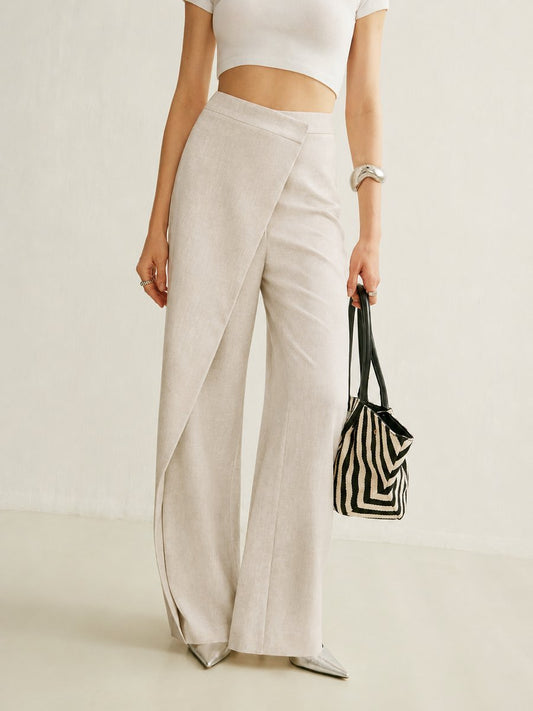 Aveline Women's Wide Leg Trousers | High Waist, Asymmetric Wrap Detail 0