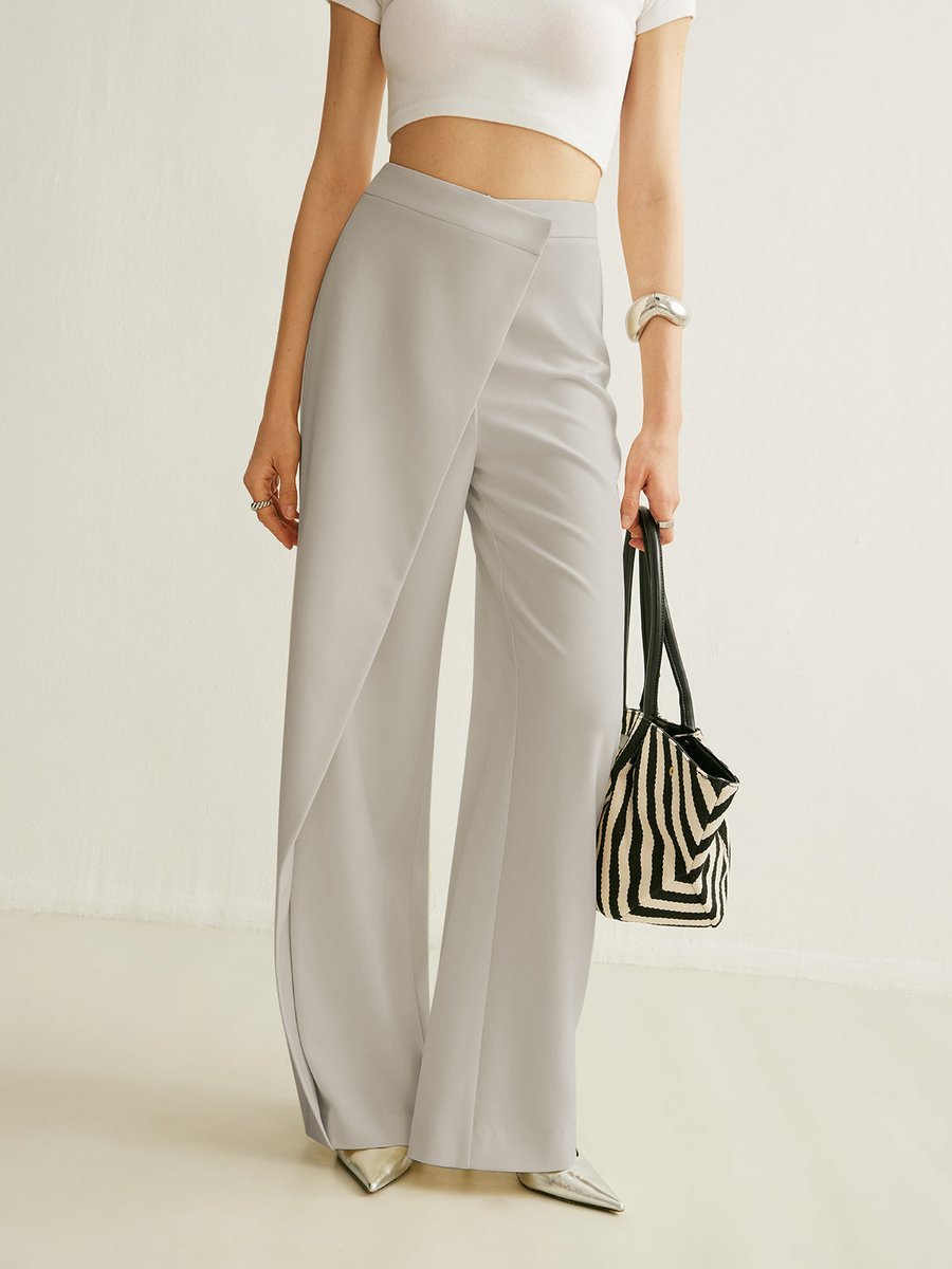 Aveline Women's Wide Leg Trousers | High Waist, Asymmetric Wrap Detail 1