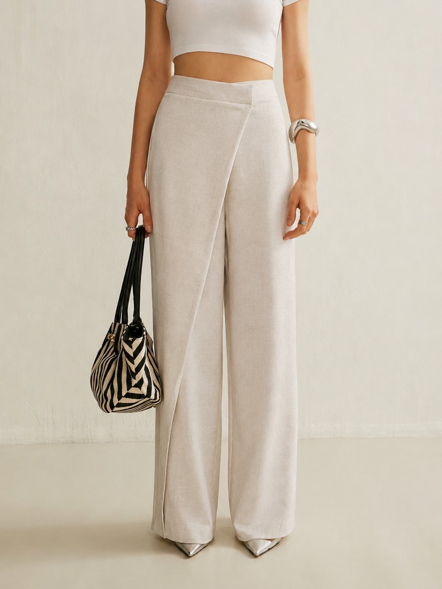 Aveline Women's Wide Leg Trousers | High Waist, Asymmetric Wrap Detail 2