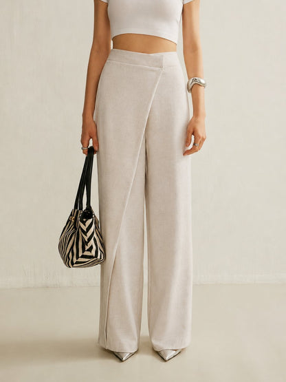 Aveline Women's Wide Leg Trousers | High Waist, Asymmetric Wrap Detail 2