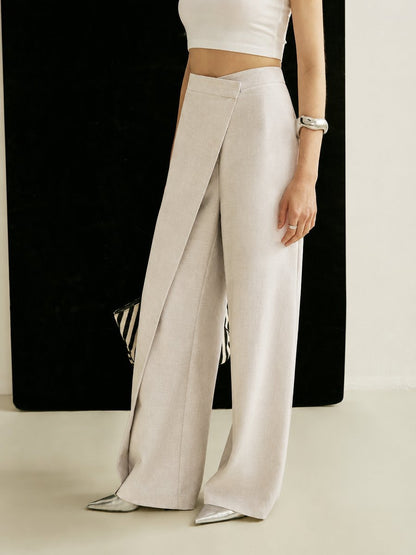 Aveline Women's Wide Leg Trousers | High Waist, Asymmetric Wrap Detail 3