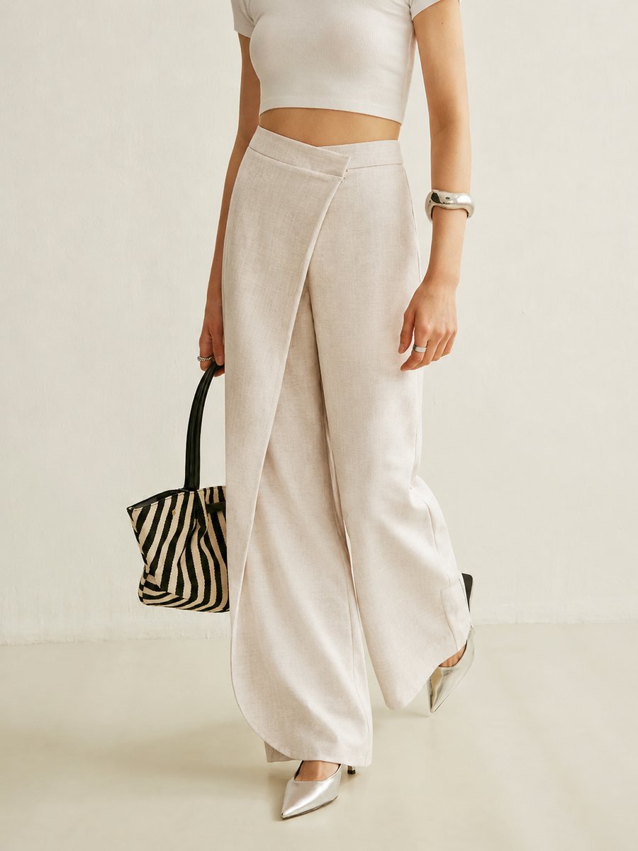 Aveline Women's Wide Leg Trousers | High Waist, Asymmetric Wrap Detail 4
