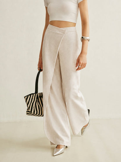 Aveline Women's Wide Leg Trousers | High Waist, Asymmetric Wrap Detail 4