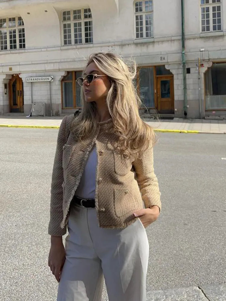 Charlotte Women's Short Tweed Blazer | Cropped Tailored Jacket with Button Closure 1