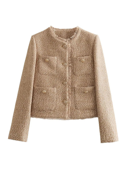 Charlotte Women's Short Tweed Blazer | Cropped Tailored Jacket with Button Closure 4