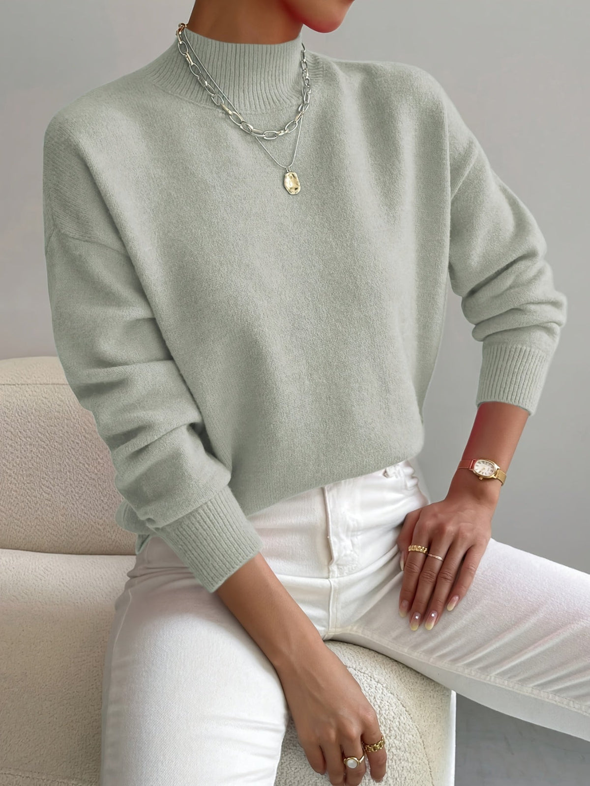Emily Women's Sweater | Mock Neck, Relaxed Fit for Spring 0