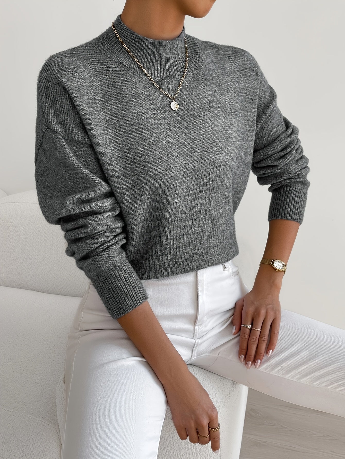 Emily Women's Sweater | Mock Neck, Relaxed Fit for Spring 9