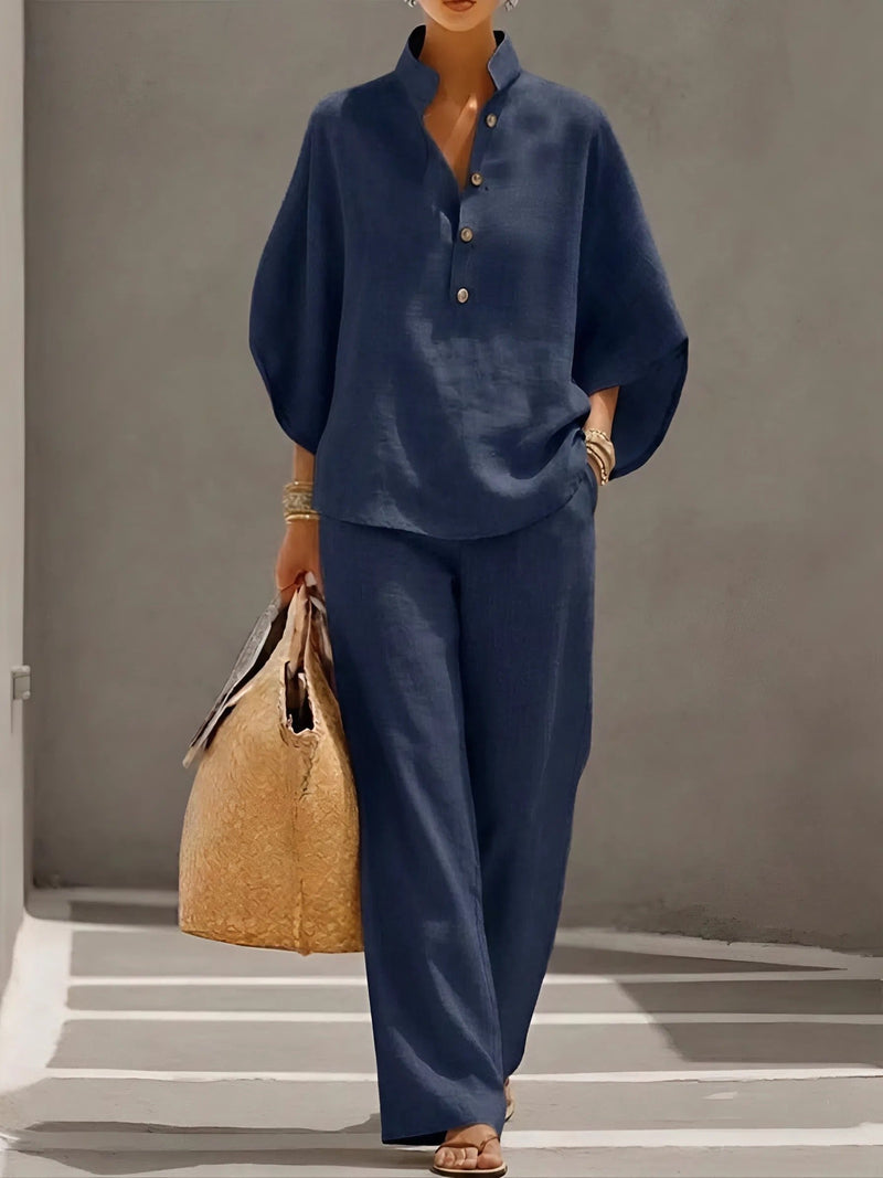 Evelyn Women's Loungewear Set | Soft Linen, Two-Piece with Kimono Sleeves 1