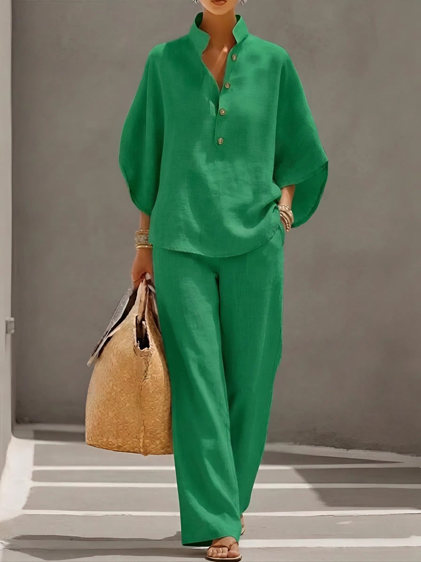 Evelyn Women's Loungewear Set | Soft Linen, Two-Piece with Kimono Sleeves 2