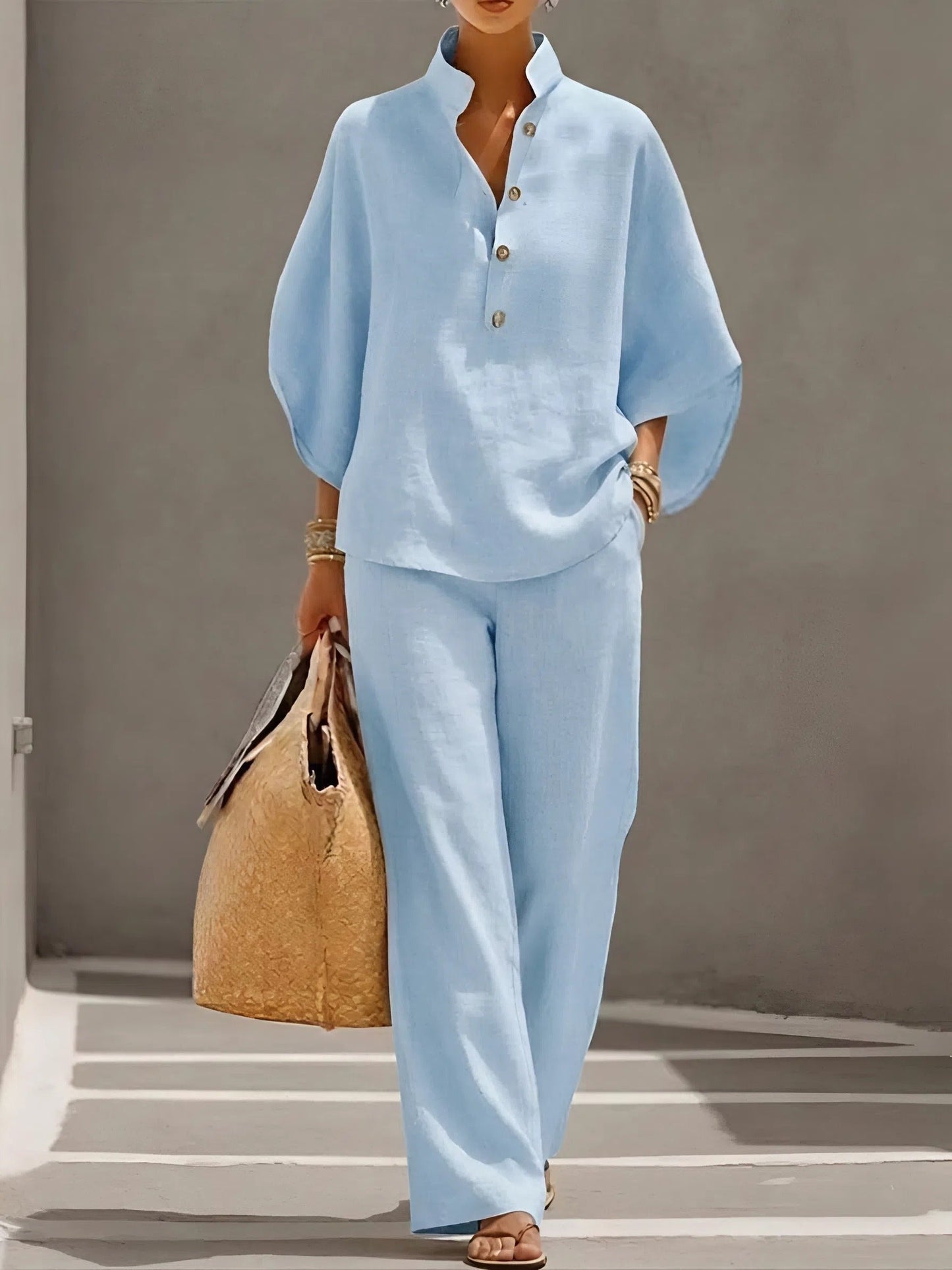 Evelyn Women's Loungewear Set | Soft Linen, Two-Piece with Kimono Sleeves 3