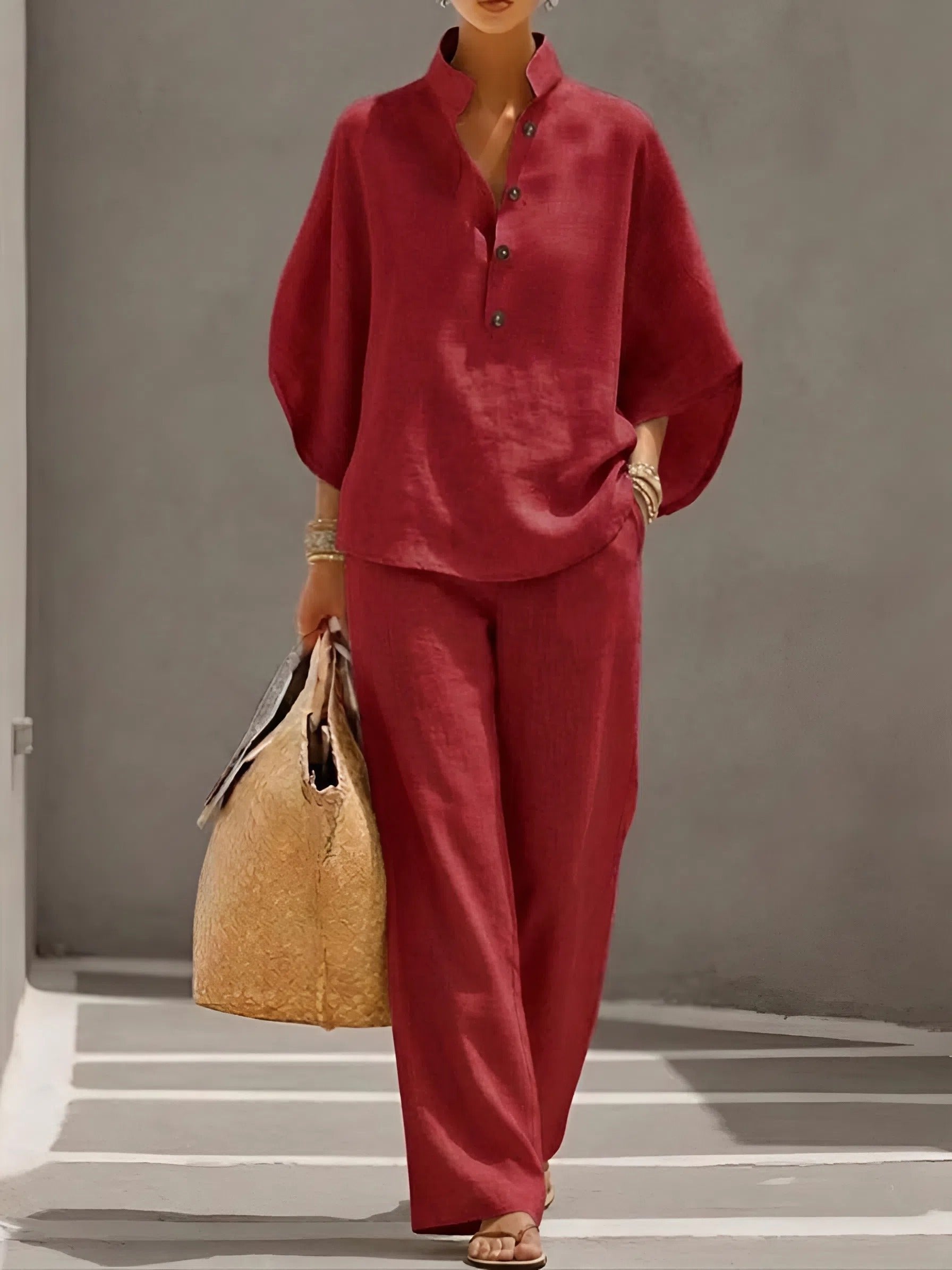 Evelyn Women's Loungewear Set | Soft Linen, Two-Piece with Kimono Sleeves 5