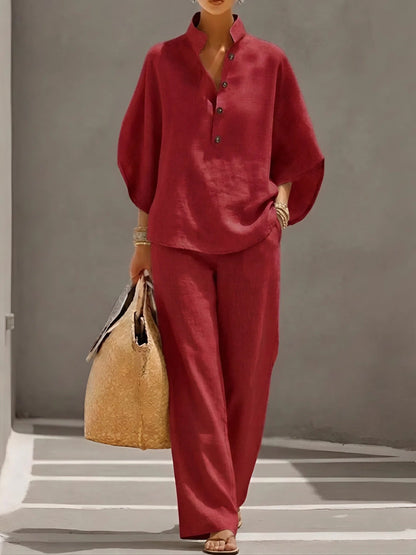 Evelyn Women's Loungewear Set | Soft Linen, Two-Piece with Kimono Sleeves 5