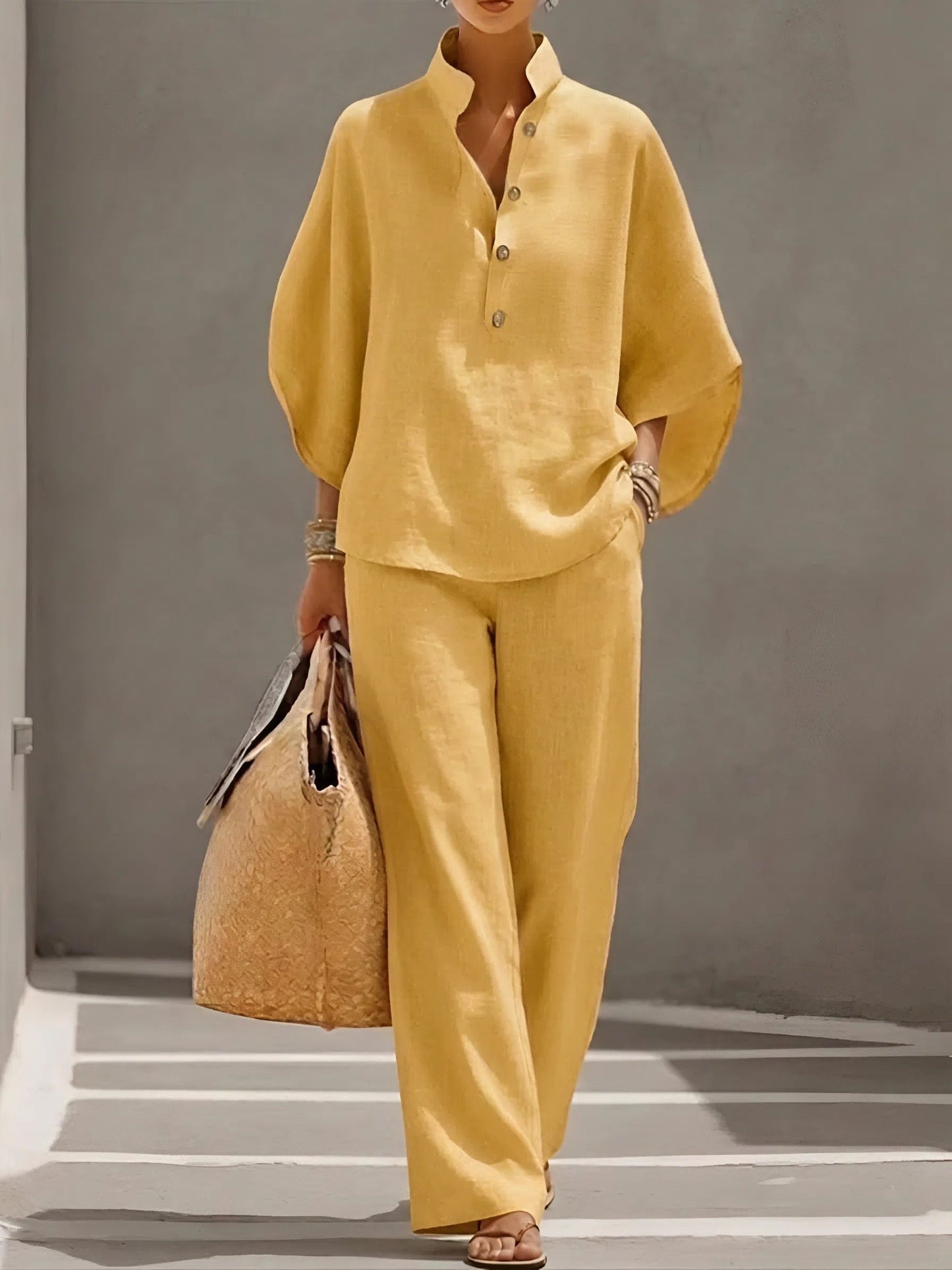 Evelyn Women's Loungewear Set | Soft Linen, Two-Piece with Kimono Sleeves 6