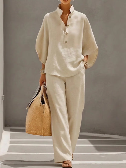Evelyn Women's Loungewear Set | Soft Linen, Two-Piece with Kimono Sleeves 8