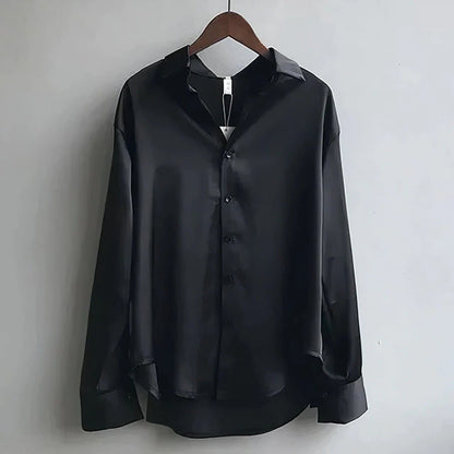 Evelyn Women's Satin Blouse | Long Sleeve Button-Down 2