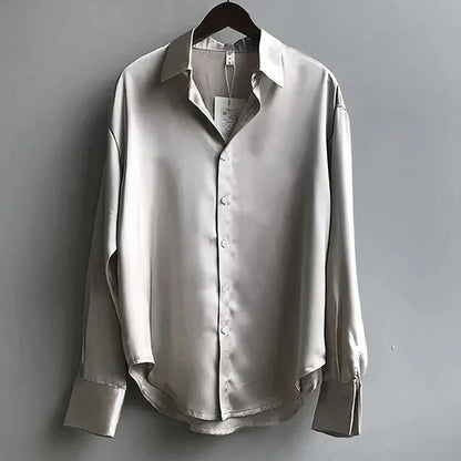 Evelyn Women's Satin Blouse | Long Sleeve Button-Down 3