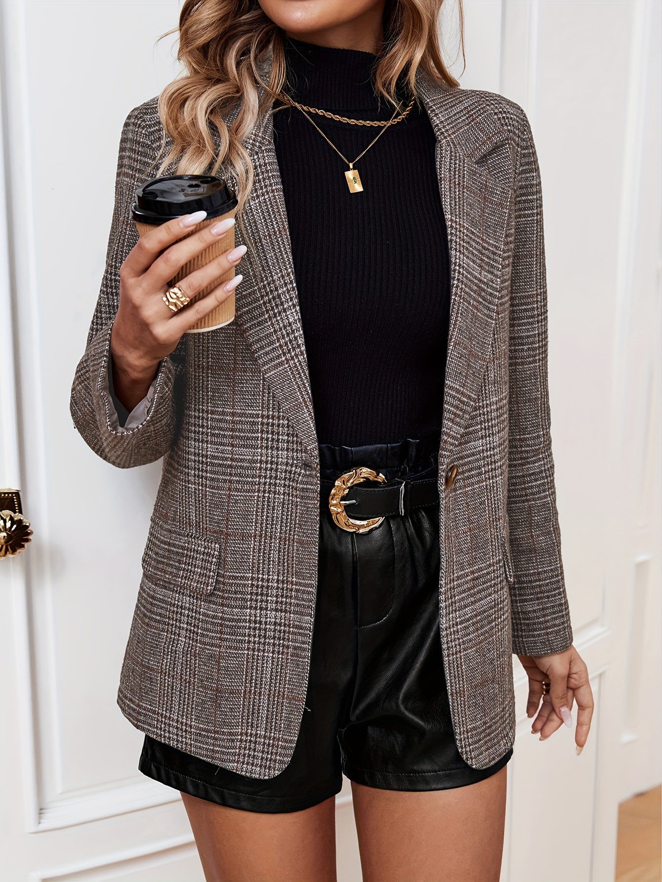 Gabriella Women's Blazer | Tailored Plaid, Long Sleeve 0