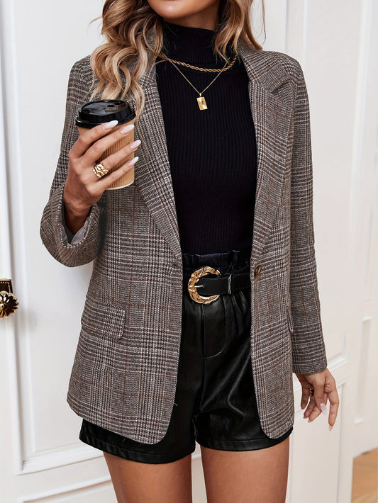 Gabriella Women's Blazer | Tailored Plaid, Long Sleeve 0