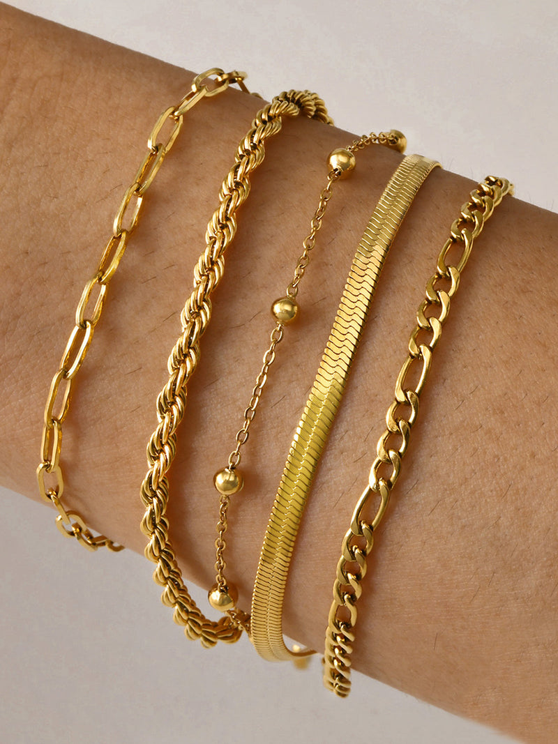 Gina Women's Bracelet Set | Gold Titanium Steel, Adjustable Geometric Design 0