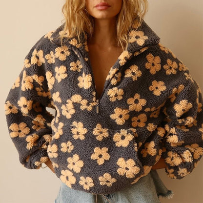 Gina Women's Jumper | Oversized Floral Teddy Fleece, Half-Zip Cozy Style 0