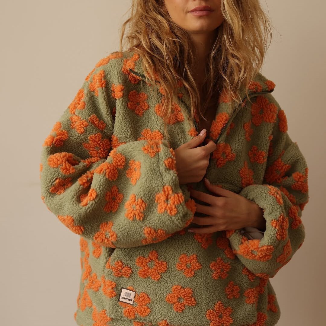 Gina Women's Jumper | Oversized Floral Teddy Fleece, Half-Zip Cozy Style 5
