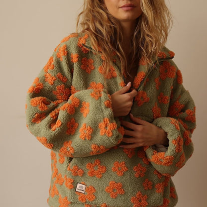 Gina Women's Jumper | Oversized Floral Teddy Fleece, Half-Zip Cozy Style 5