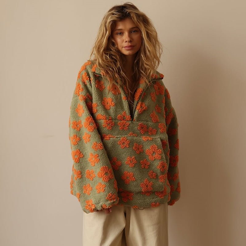 Gina Women's Jumper | Oversized Floral Teddy Fleece, Half-Zip Cozy Style 6