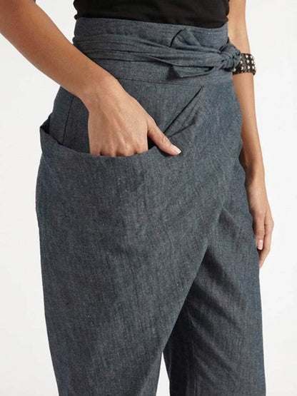 Isla Women's Cropped Tapered Trousers | High-Waist Wrap-Front with Bow Tie 3