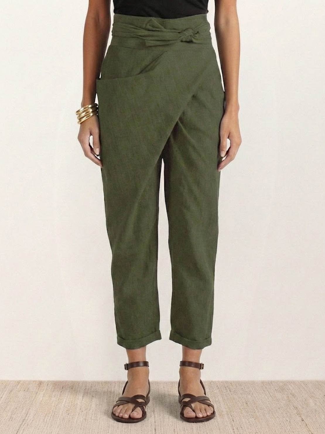 Isla Women's Cropped Tapered Trousers | High-Waist Wrap-Front with Bow Tie 5