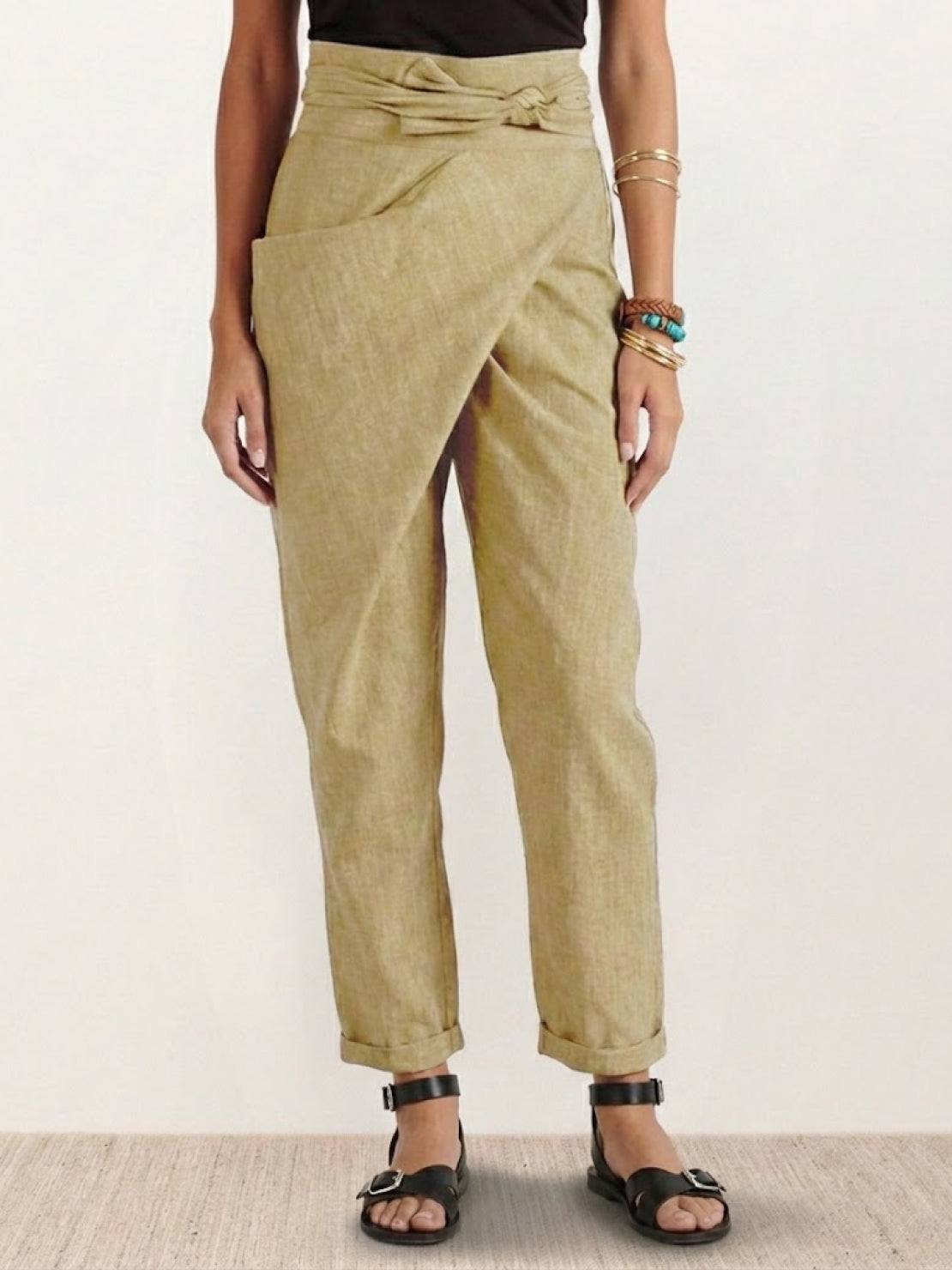 Isla Women's Cropped Tapered Trousers | High-Waist Wrap-Front with Bow Tie 9