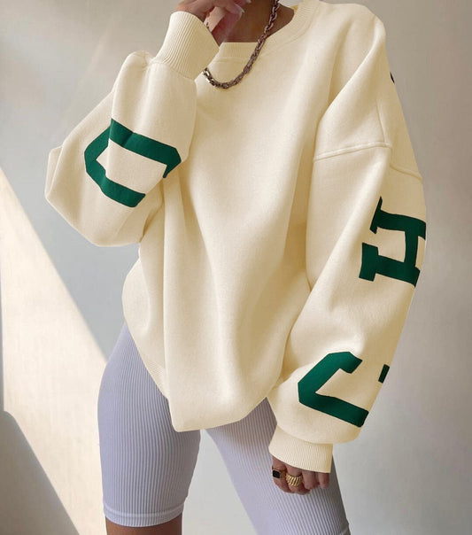 Isla Women's Jumper | Oversized Fleece-Lined Crewneck with Varsity Sleeves 0