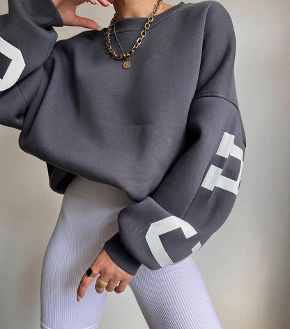 Isla Women's Jumper | Oversized Fleece-Lined Crewneck with Varsity Sleeves 2