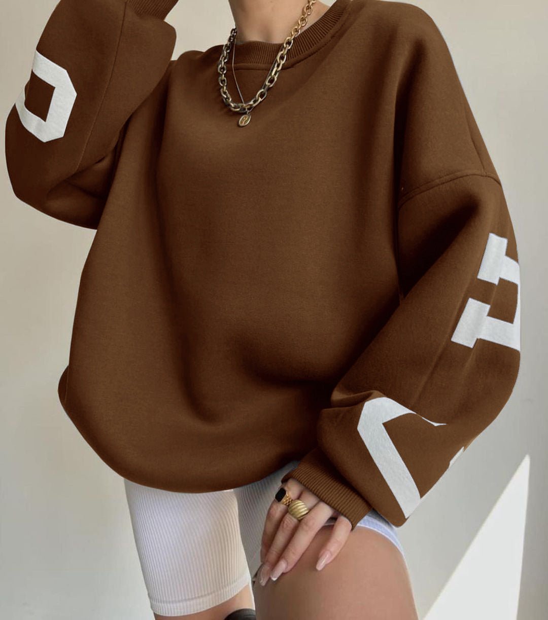 Isla Women's Jumper | Oversized Fleece-Lined Crewneck with Varsity Sleeves 4