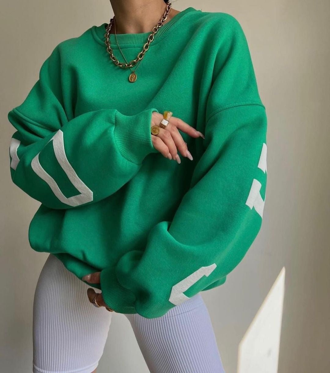 Isla Women's Jumper | Oversized Fleece-Lined Crewneck with Varsity Sleeves 6