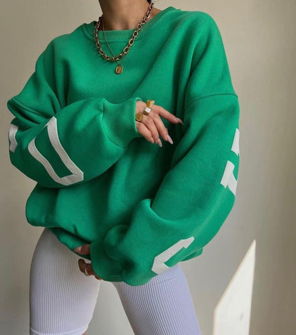 Isla Women's Jumper | Oversized Fleece-Lined Crewneck with Varsity Sleeves 6