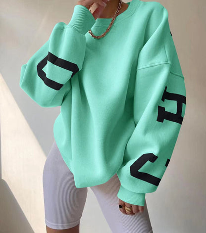 Isla Women's Jumper | Oversized Fleece-Lined Crewneck with Varsity Sleeves 7