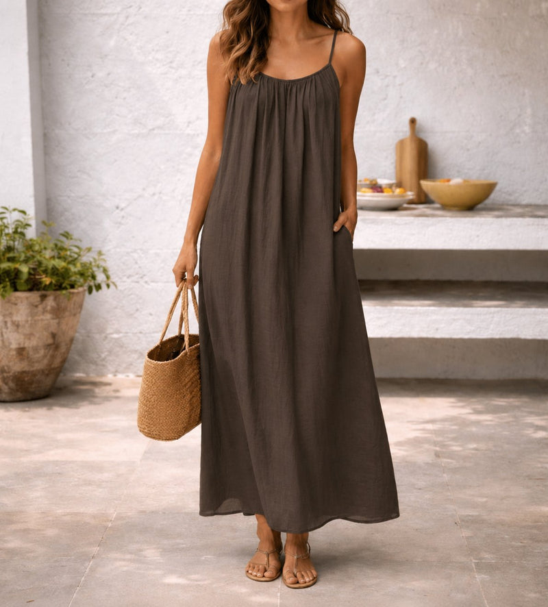 Isla Women's Maxi Dress | Linen, Adjustable Straps, Pockets 0
